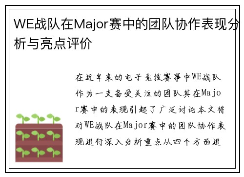 WE战队在Major赛中的团队协作表现分析与亮点评价